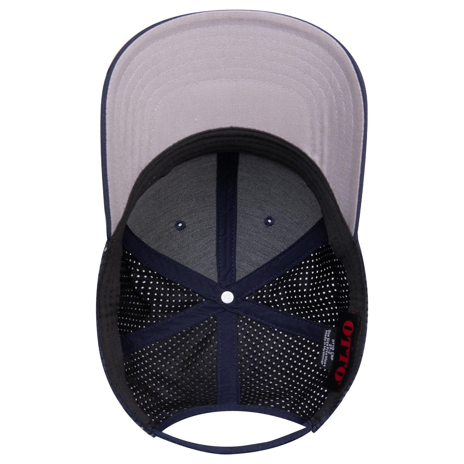 6 Panel Mid Profile Style Baseball Cap C3-27-2 A 6-panel mid-profile baseball cap featuring a black exterior, grey underside of the brim, and a logo inside.
