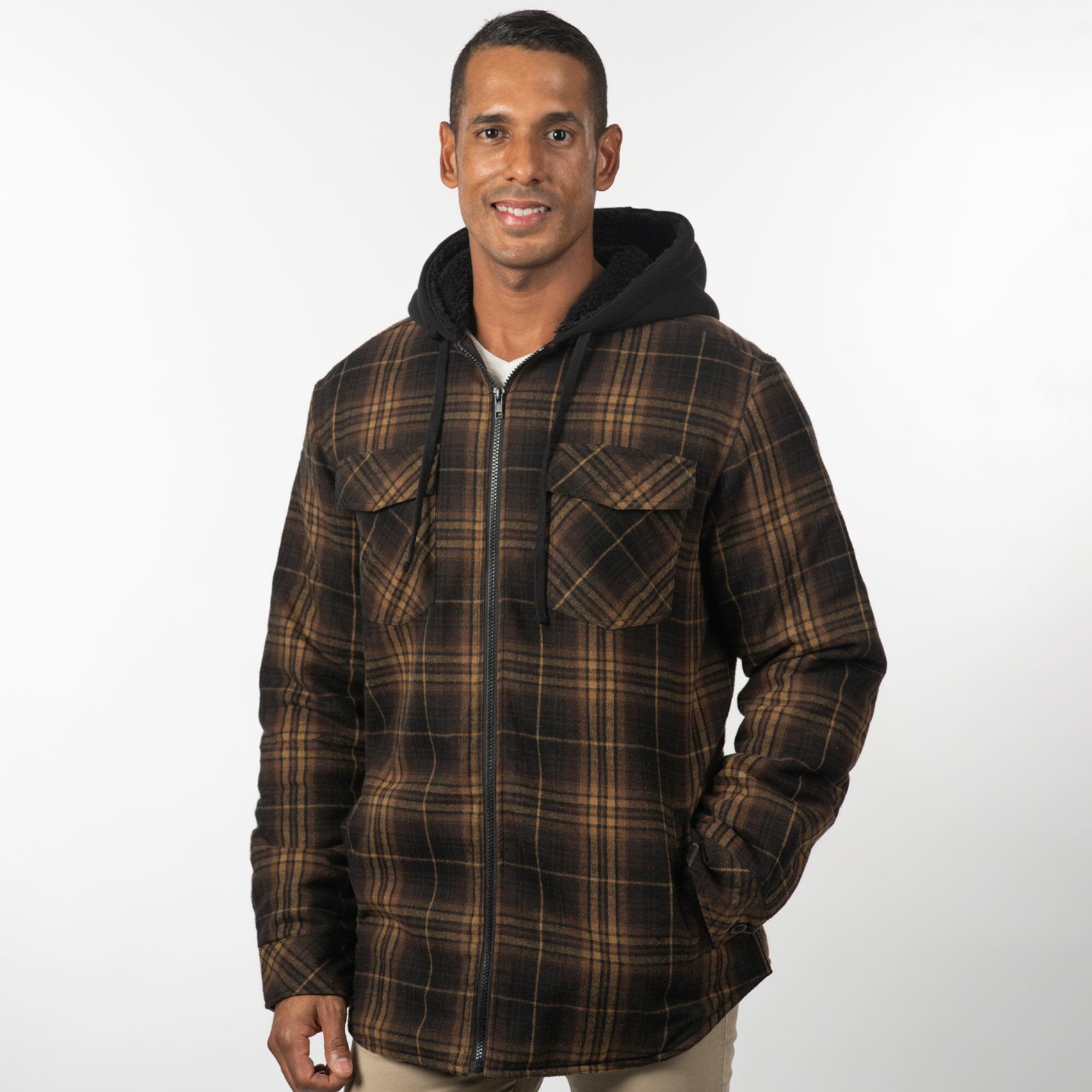 Flannel Jacket with Sherpa Hoodie/Quilted Lining
