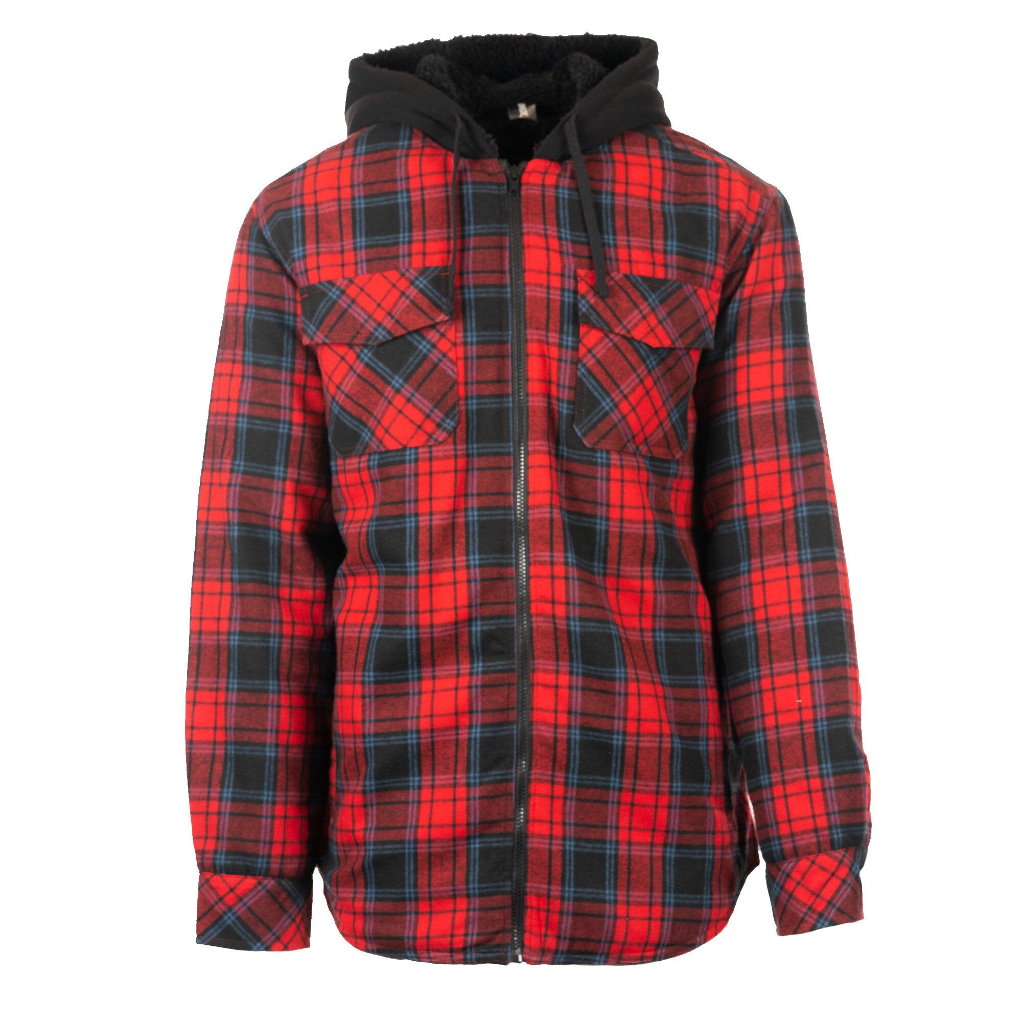 Mens hooded flannel jacket with zipper best sale