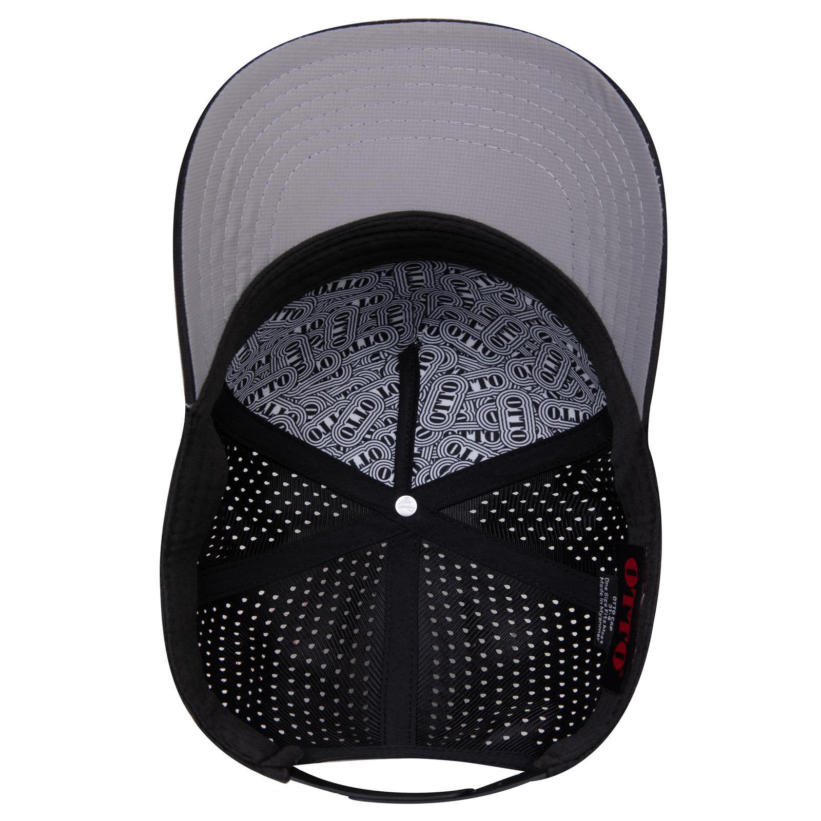 5 Panel Mid Profile Baseball Cap C3-31-4 A black 5 panel mid profile baseball cap with a grey underside of the brim and a patterned interior.