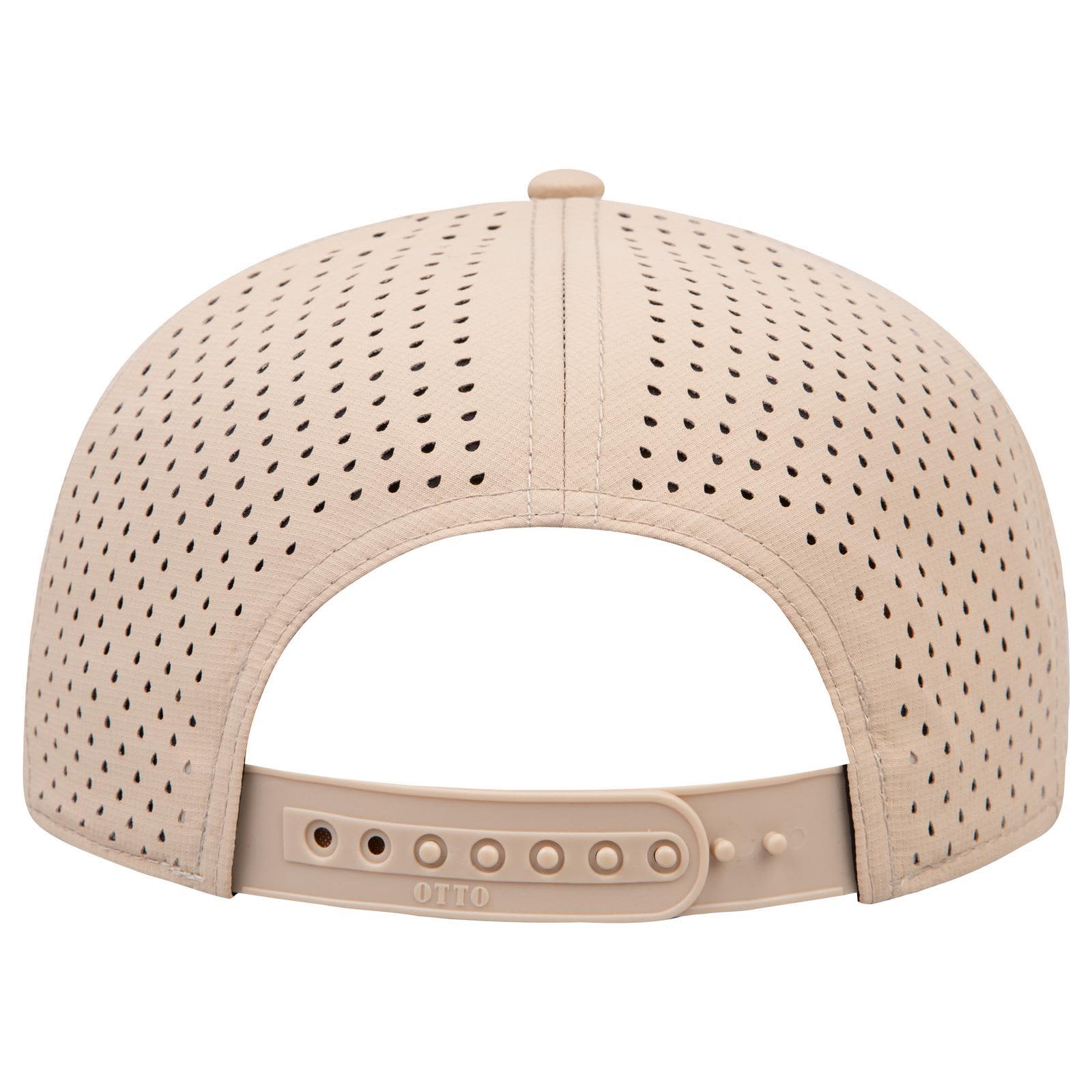 5 Panel Mid Profile Baseball Cap C3-31-4 A beige 5 Panel Pro Style Snapback Hat with a perforated design and adjustable strap at the back.