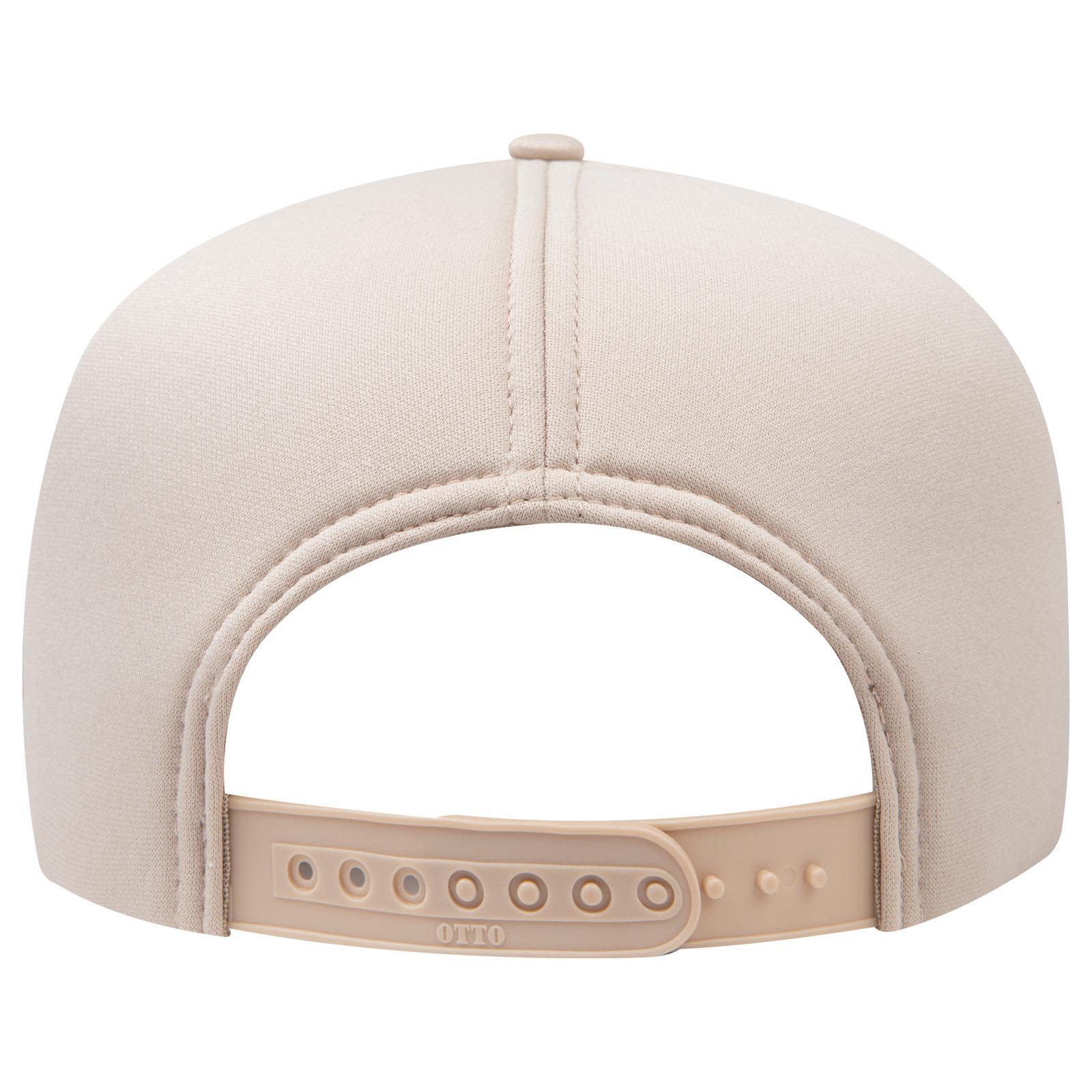 5 Panel High Crown Full Foam Cap C3-394-1 A beige 5 panel high crown full foam cap with a rear adjustable strap and a logo.