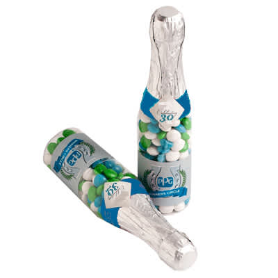 Champagne Bottle filled with Chewy Fruits 220g - Branded Bottle - 1 Sticker