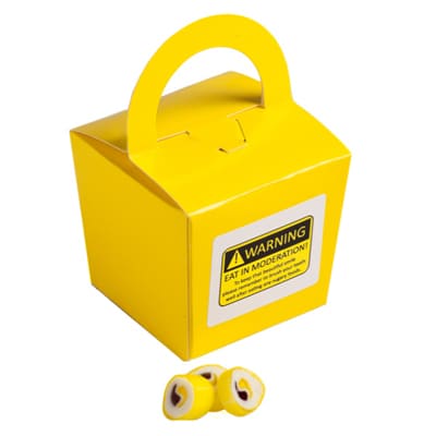 Coloured Noodle Box filled with Personalised Rock Candy 100g