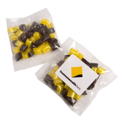 Corporate Coloured Humbugs 50g - Branded Bag with Sticker