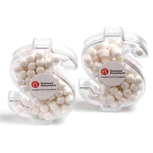 Acrylic Dollar filled with Mints 40g - Branded Dollar with Sticker