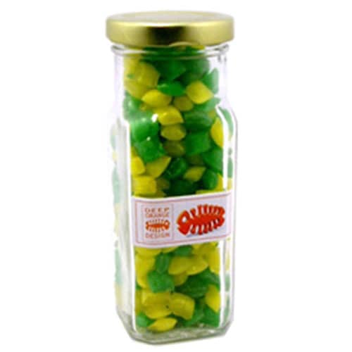 Glass Tall Jar with Humbugs 180g - Branded Jar with Sticker