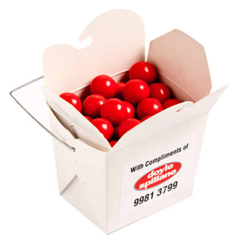 White Cardboard Noodle Box with Orange Choc Drops 100g