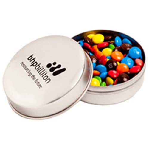 Candle Tin filled with M&Ms 50g - Branded Tin with One Colour Pad Print