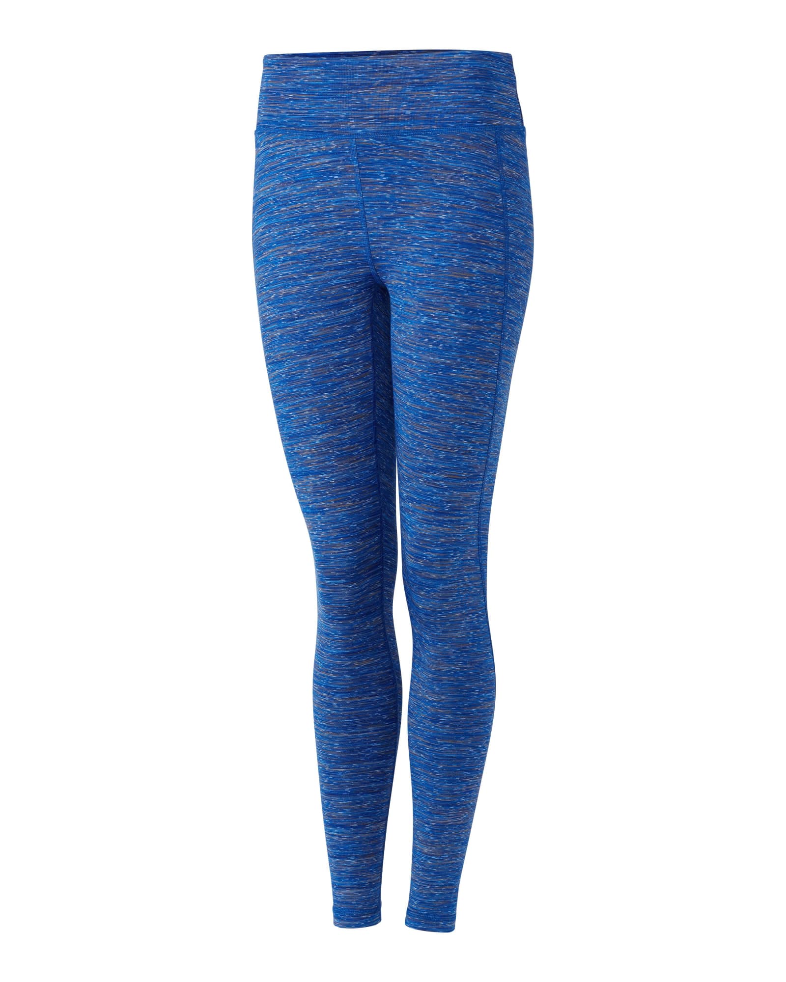Ladies Bolt Active Space Dye Leggings in a vibrant blue colour with a textured pattern and a branded logo.