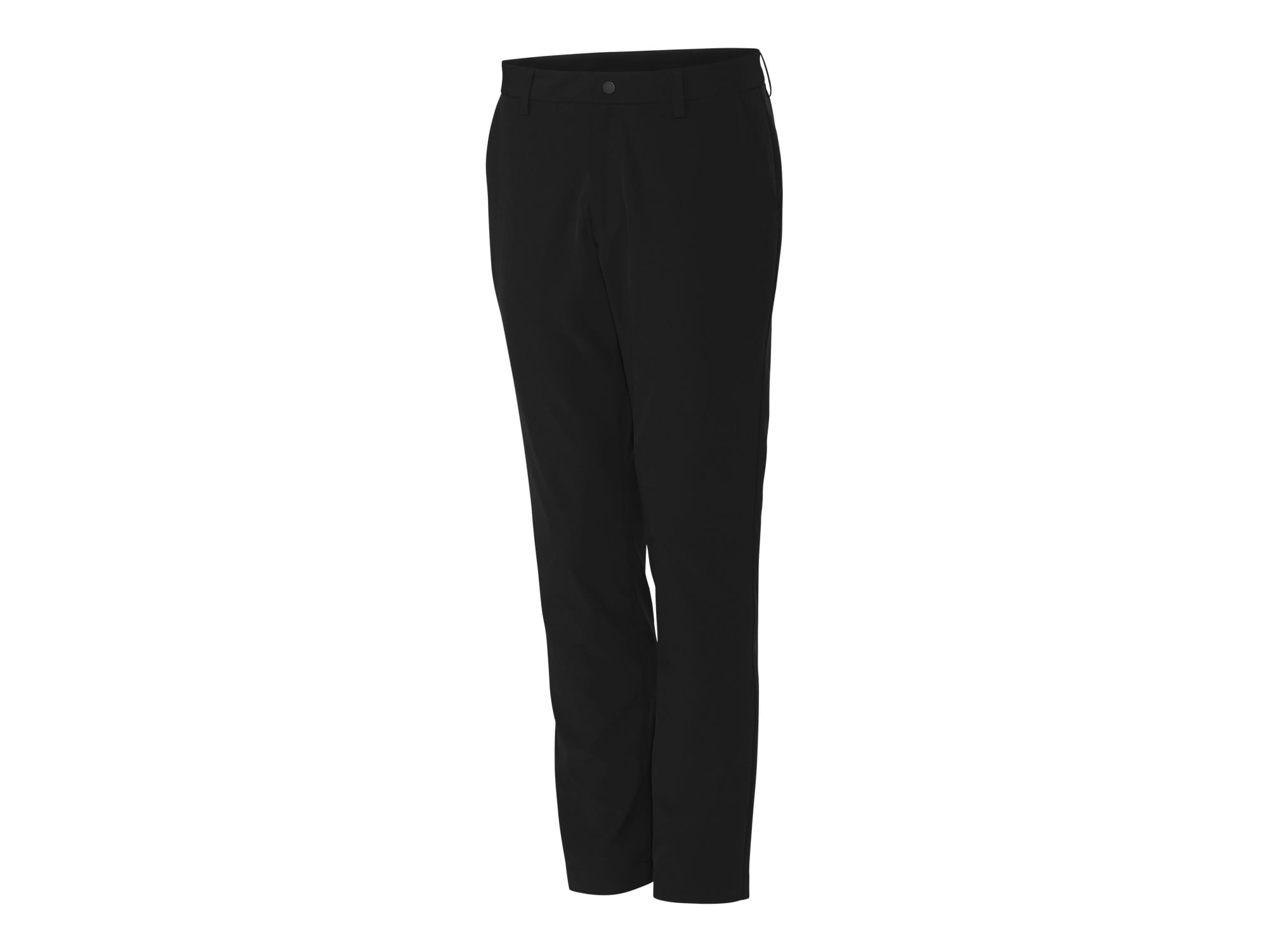 Black sport pants with a straight cut and a logo tag, suitable for various activities.