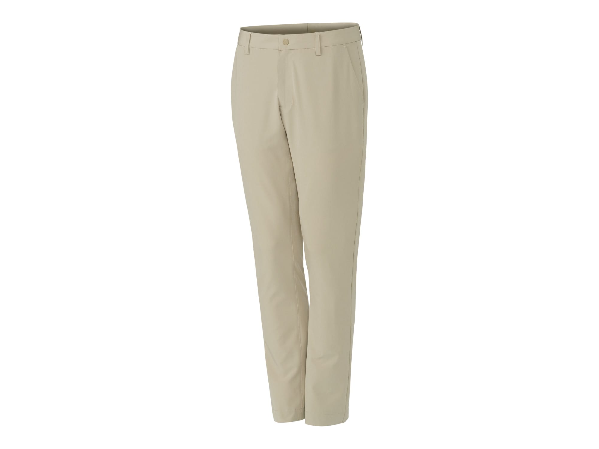 Light beige sport pants with a fitted design, featuring a waistband and a subtle logo.