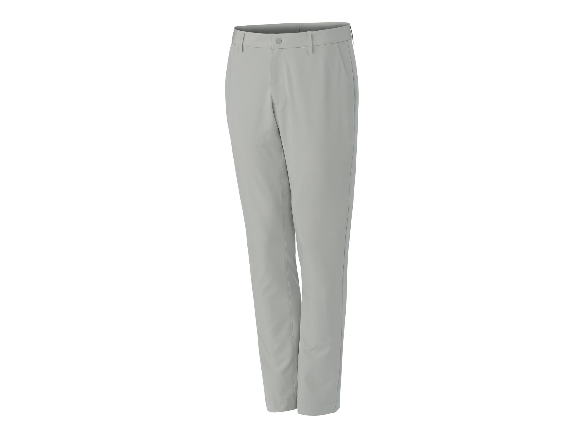 Light grey sport pants with a classic fit, featuring a button closure and a logo. Ideal for active wear.
