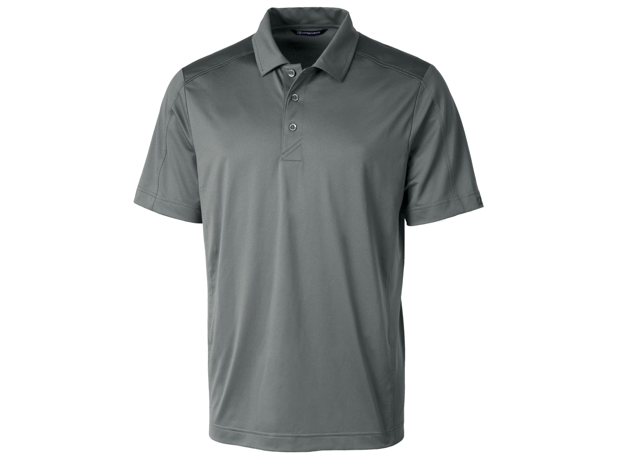 A grey men's polo shirt with a collared neckline and short sleeves, featuring a brand logo.