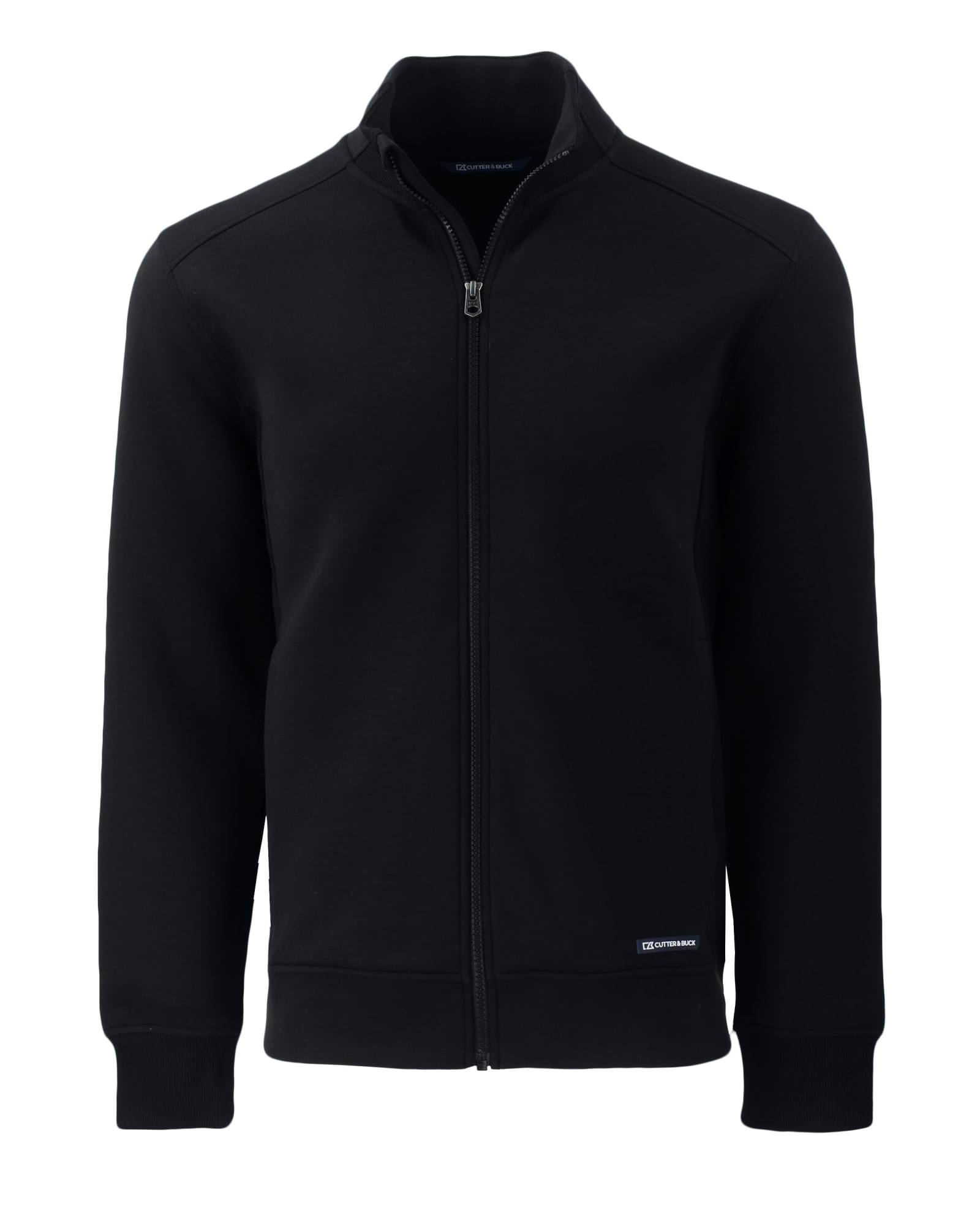 A black full zip jacket featuring a high collar and logo, designed for men. Suitable for various outdoor activities.
