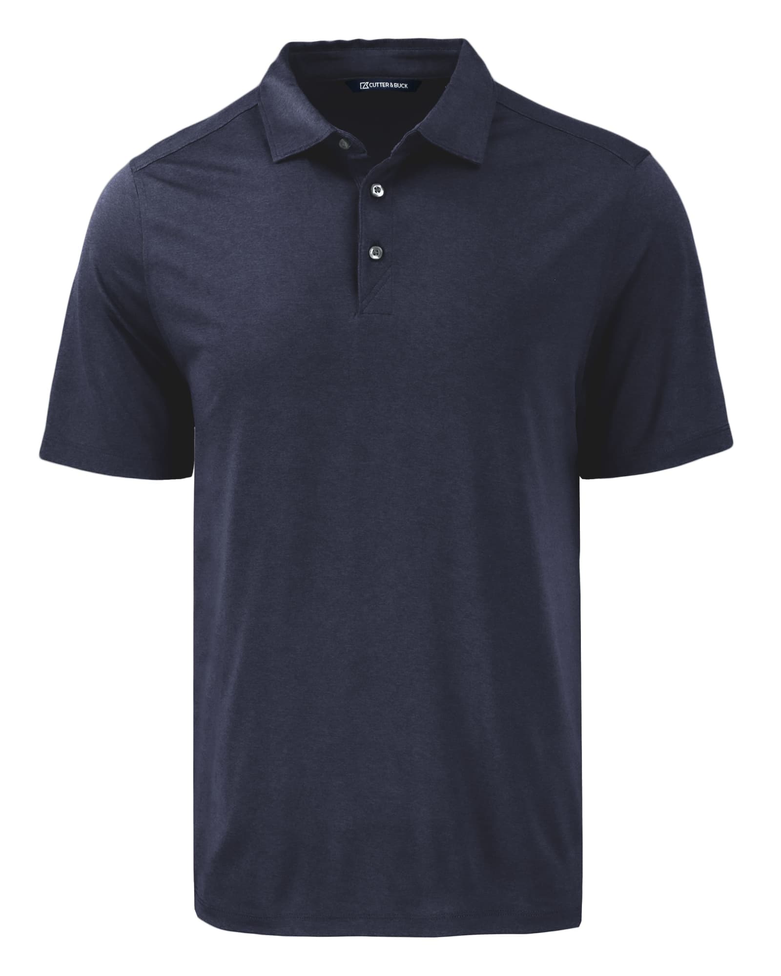 A navy blue Men's Coastline Epic Comfort Polo shirt with a three-button placket and a logo on the chest.