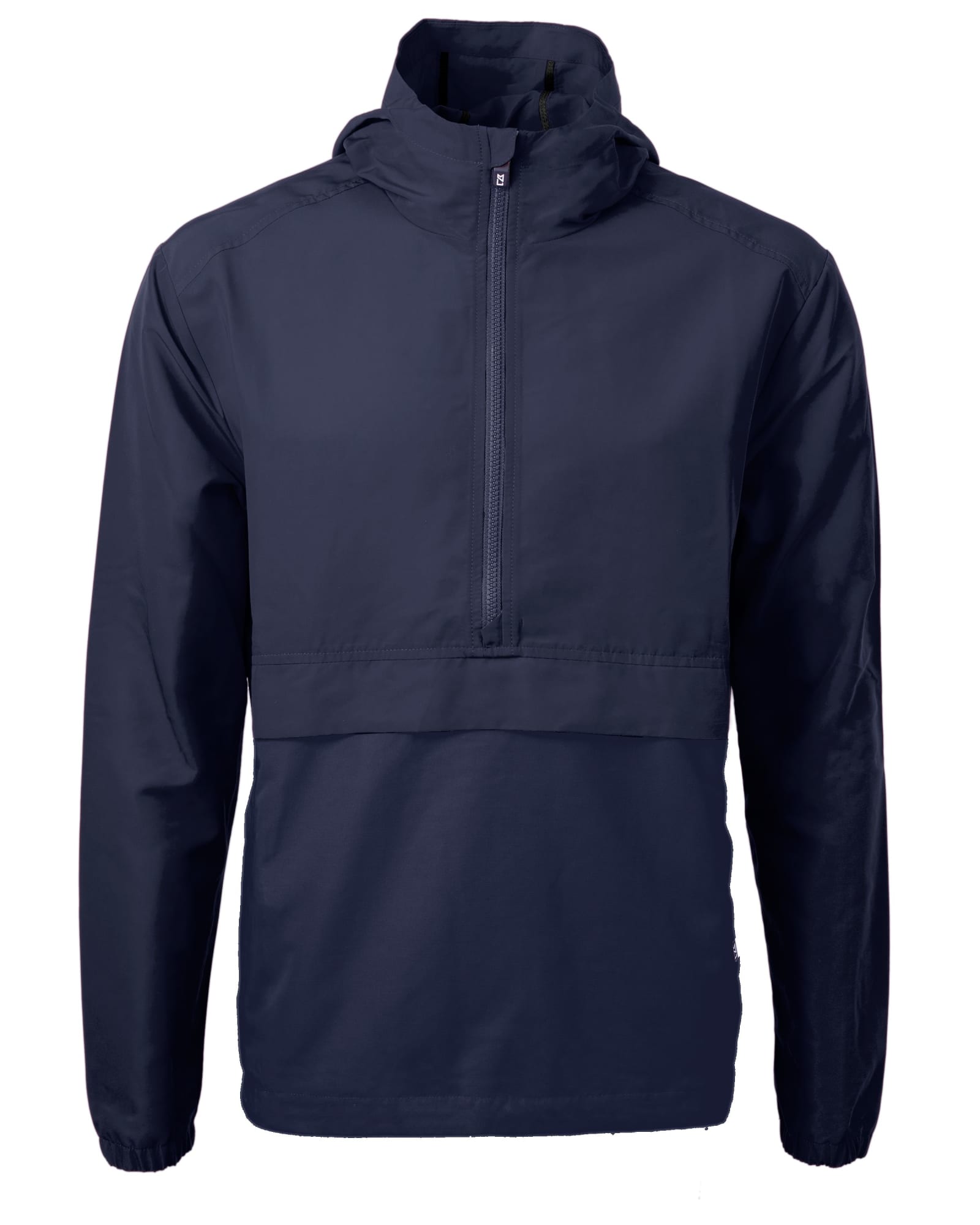 Men's anorak jacket in navy, featuring a half-zip design and a hood. The jacket includes a logo.