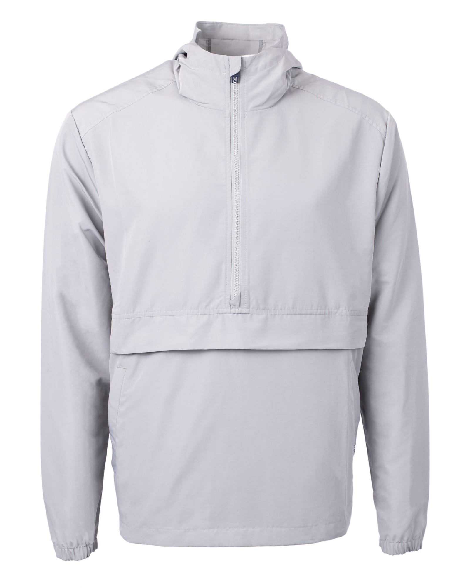 A light grey men’s anorak jacket with a half-zip front and a collar. It features a logo on the chest.