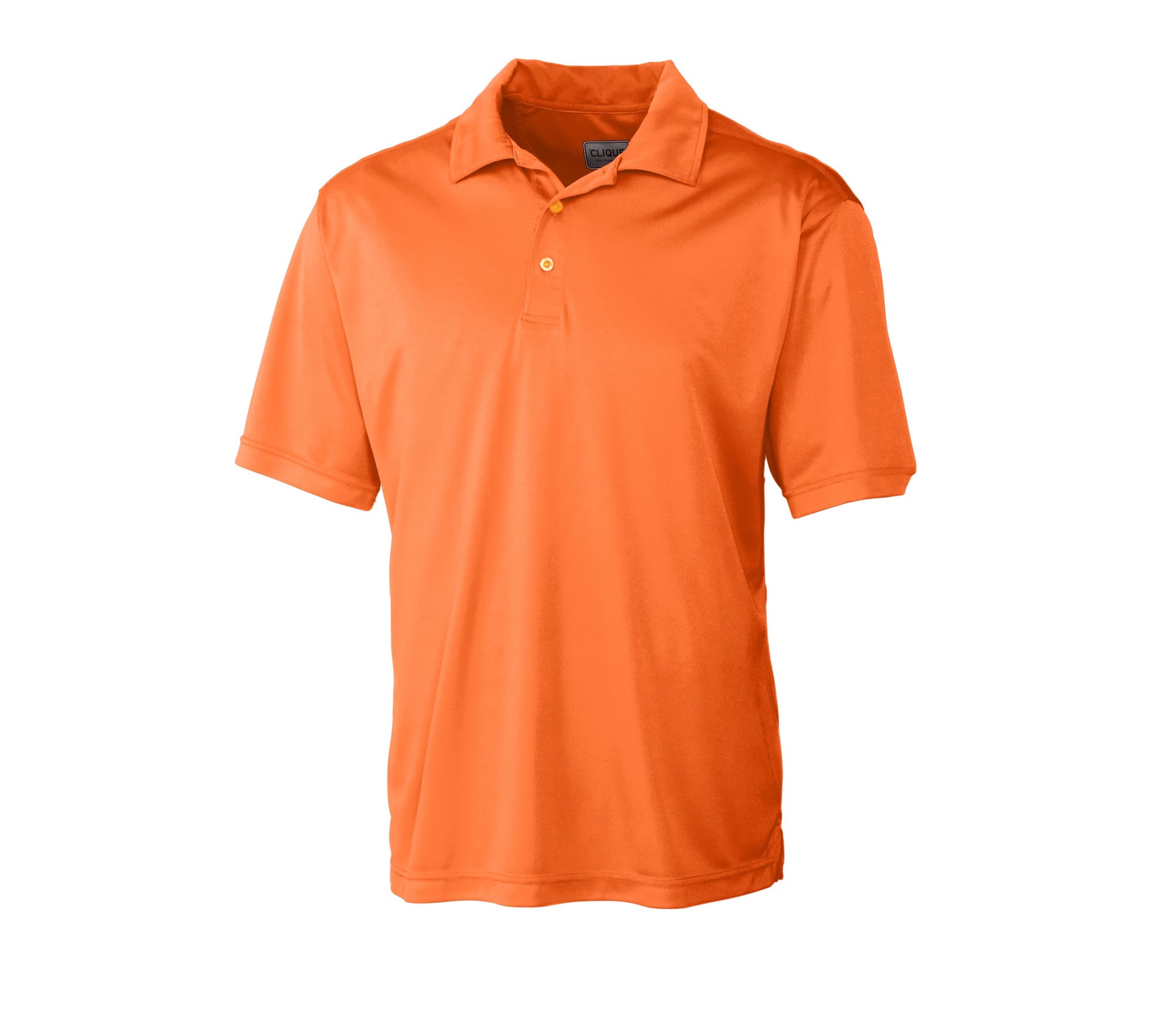 An orange men's polo shirt featuring a collar and short sleeves, with a logo on the chest.