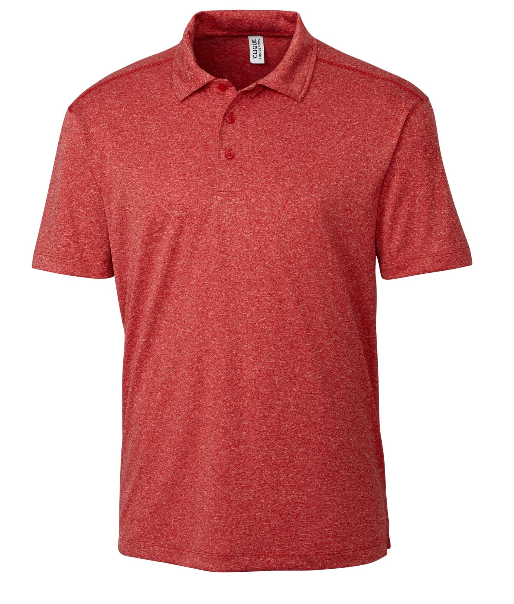 A red men's polo shirt with a classic collar and short sleeves, featuring a logo on the chest.