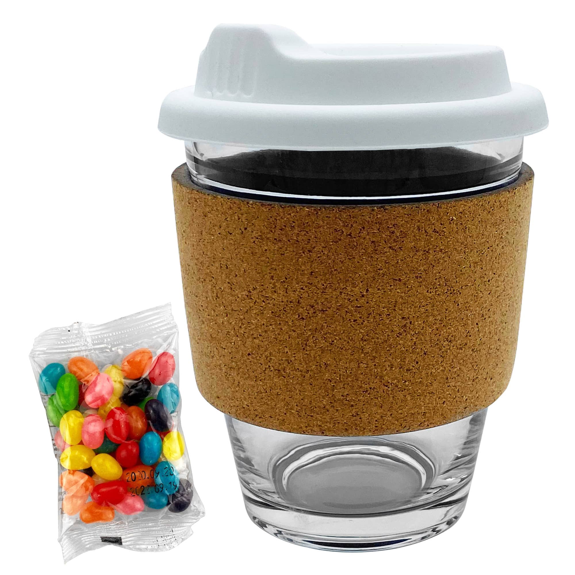 Jelly Bean In Cork Band Glass Coffee Cup - JB012 Image 
