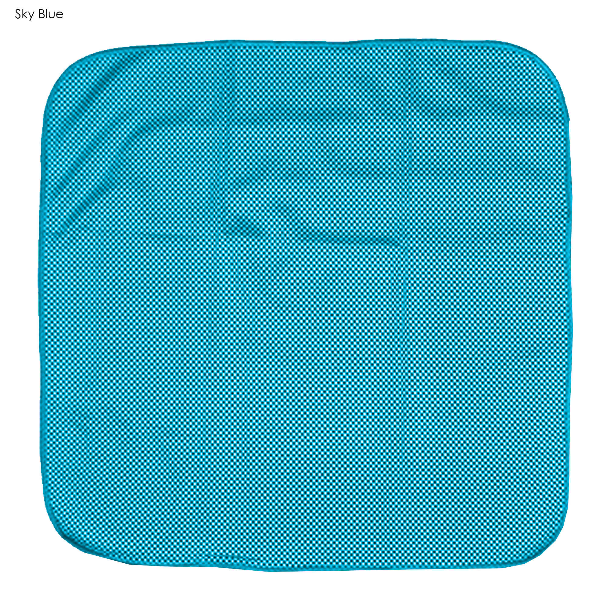 A sky blue cooling face cloth with a textured pattern, featuring a logo in one corner.