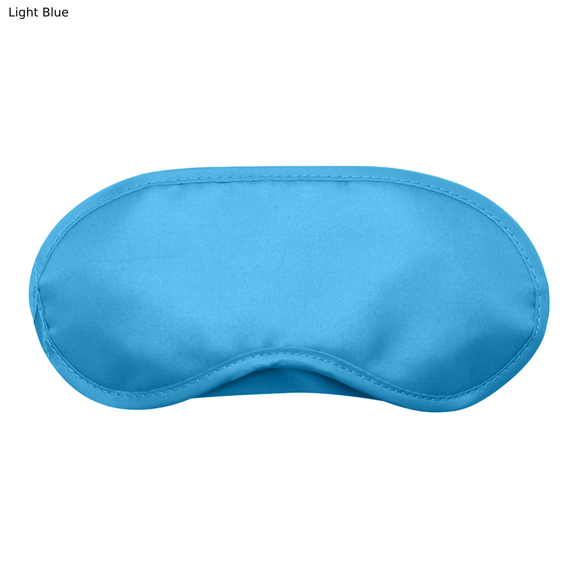 A light blue sleep eye mask with a smooth texture and curved shape, featuring a logo.