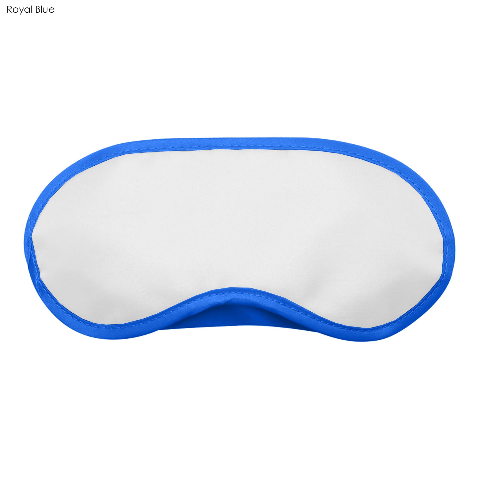 A royal blue sleep eye mask with a white front, featuring a stitched edge and a logo.