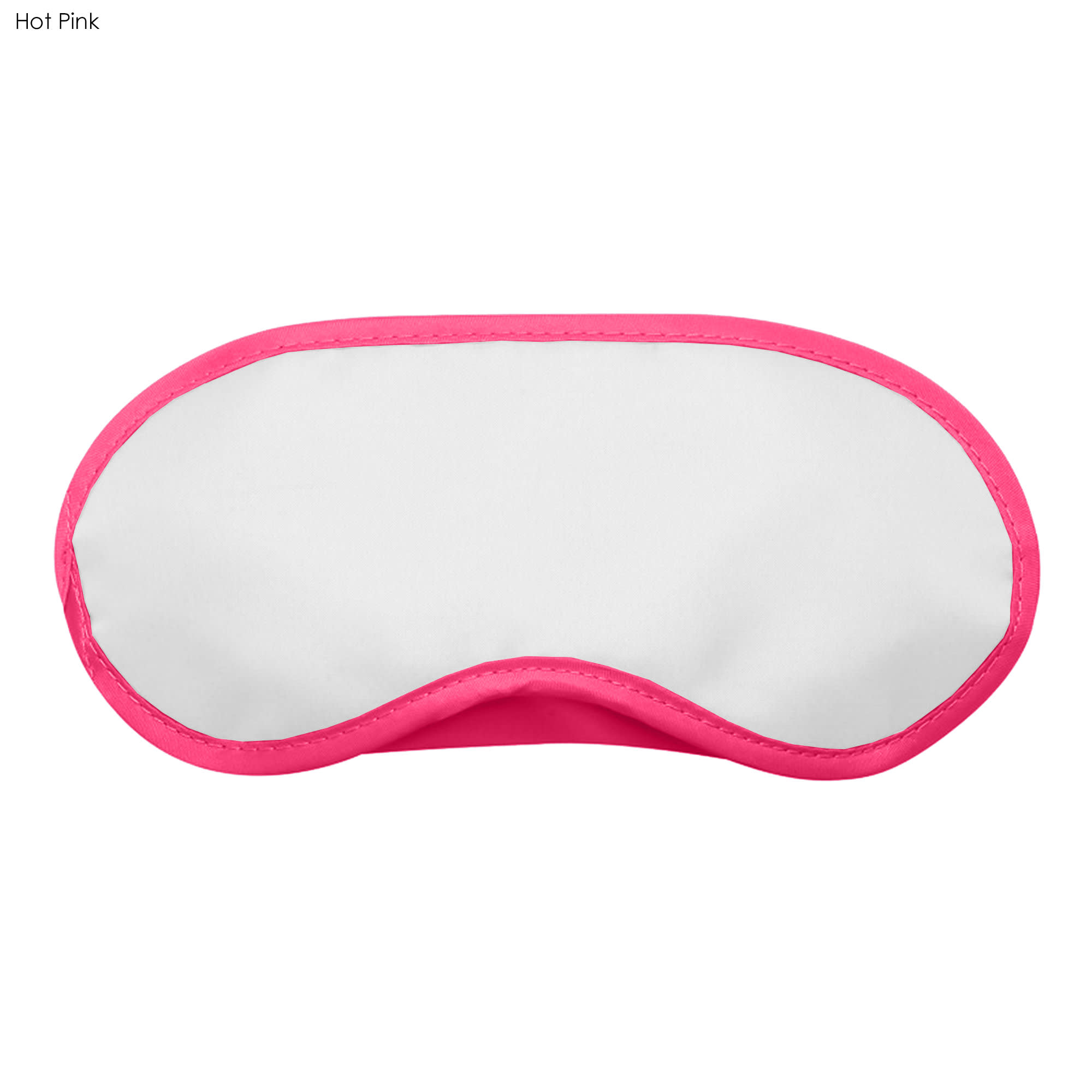 A hot pink sleep eye mask with a white centre and contrasting pink trim. Includes a logo.
