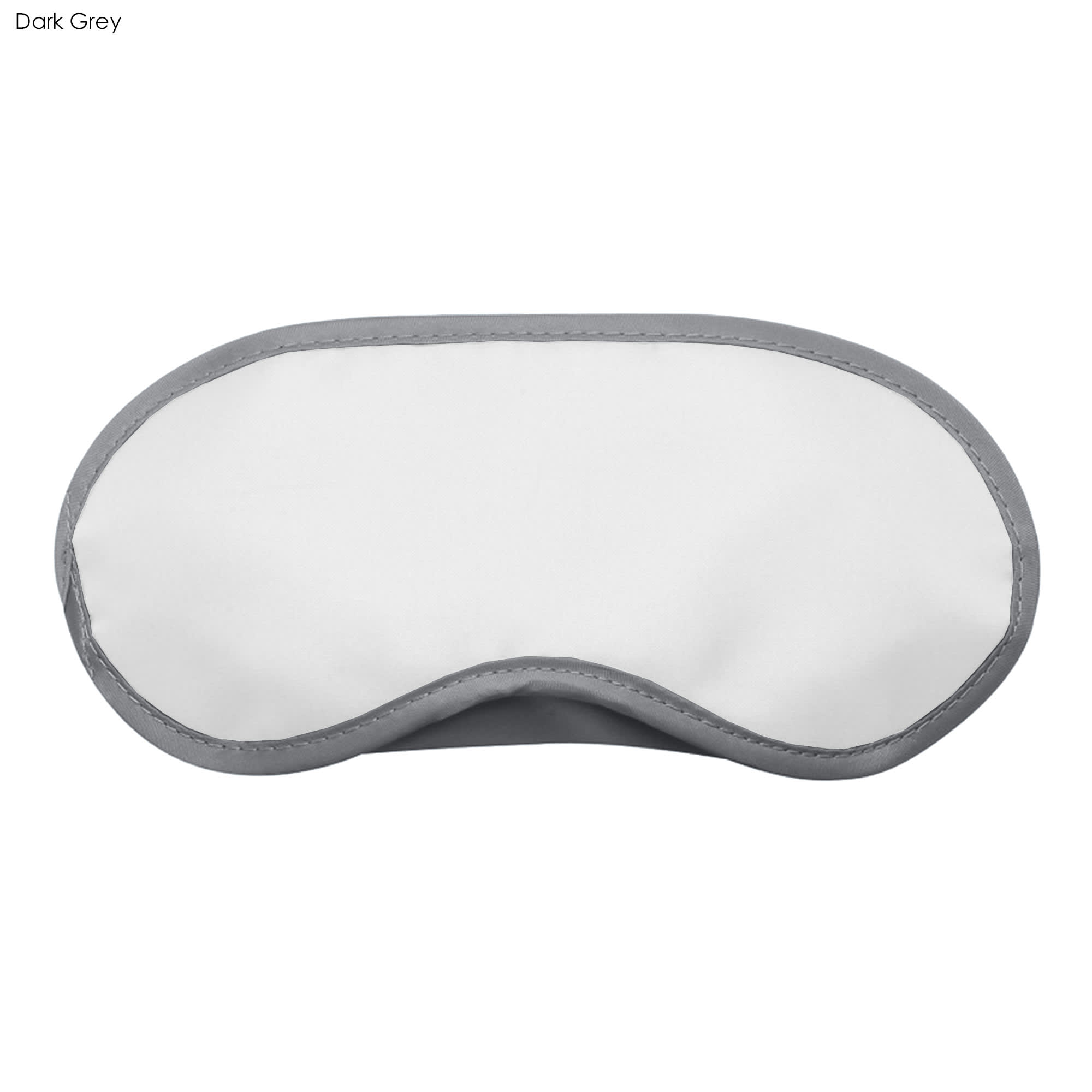 A light grey eye mask with dark grey trim, featuring a simple, smooth design and a logo.