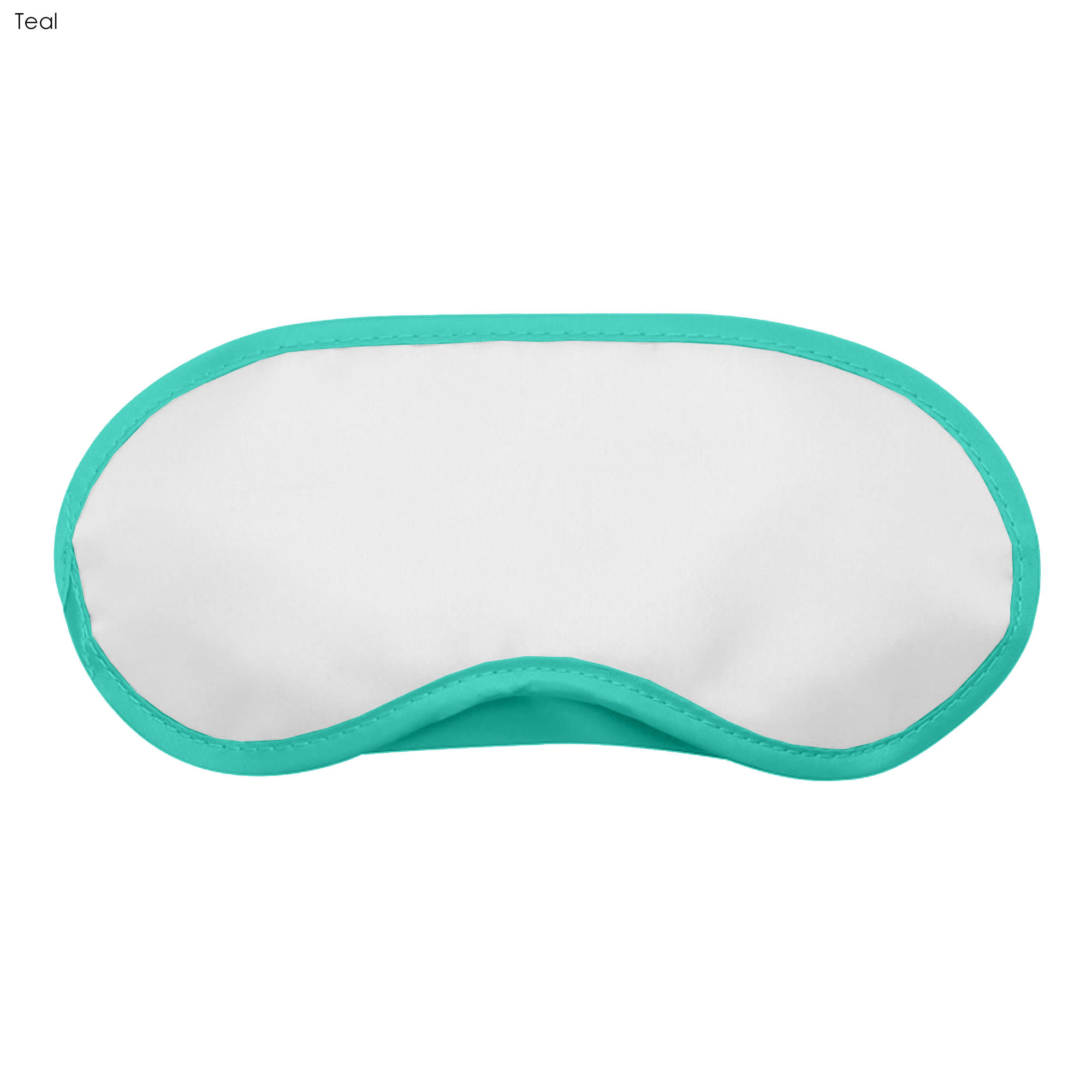 A teal and white sleep eye mask with a soft texture and a casual design. It features a logo on one side.
