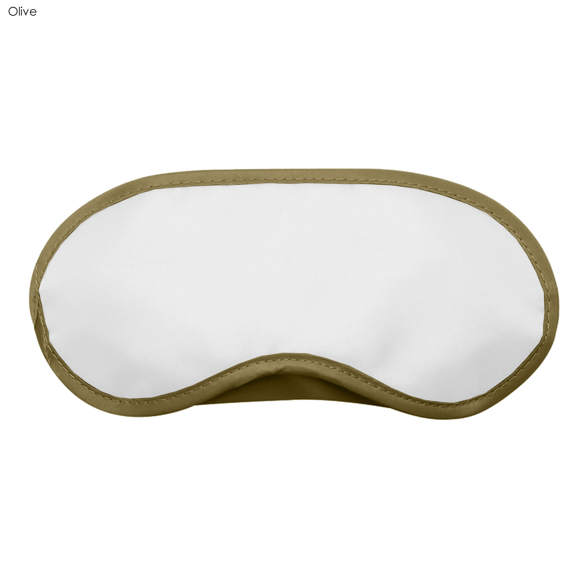 An olive green sleep eye mask with a white front, designed for blocking light and enhancing sleep.