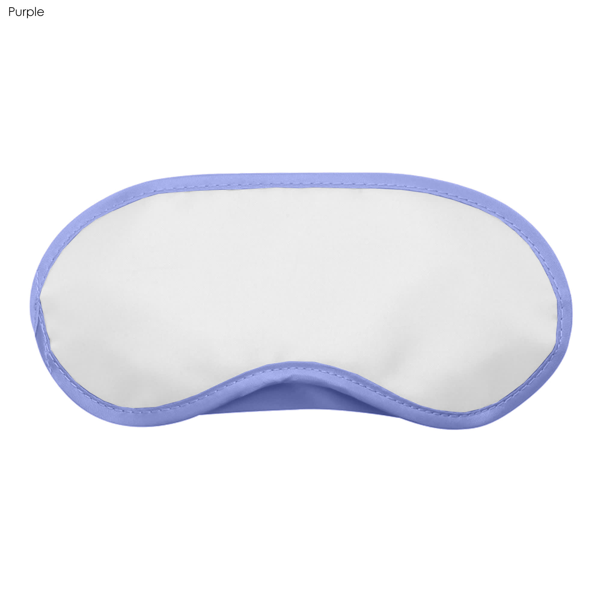 A purple and white sleep eye mask with a smooth surface and a contoured shape. Features a logo.