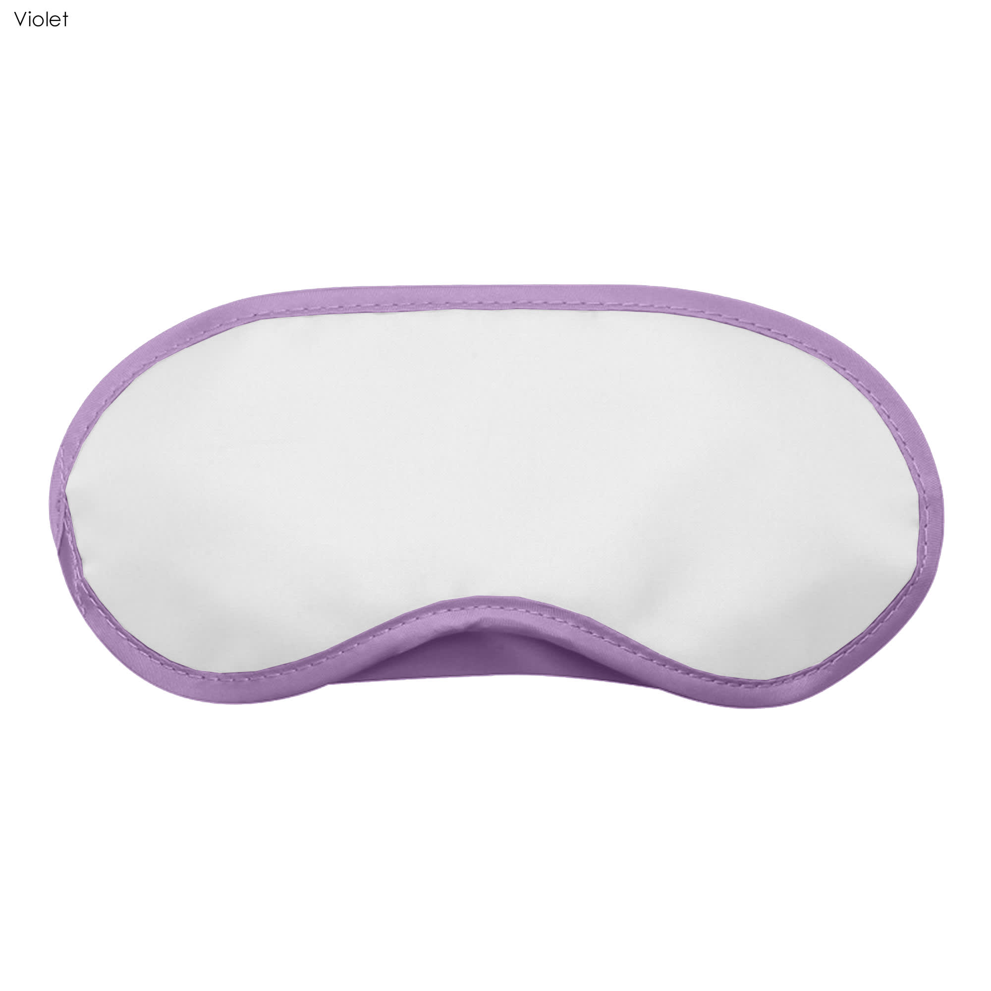 A sleep eye mask in violet and white, featuring a smooth surface and a contoured shape.