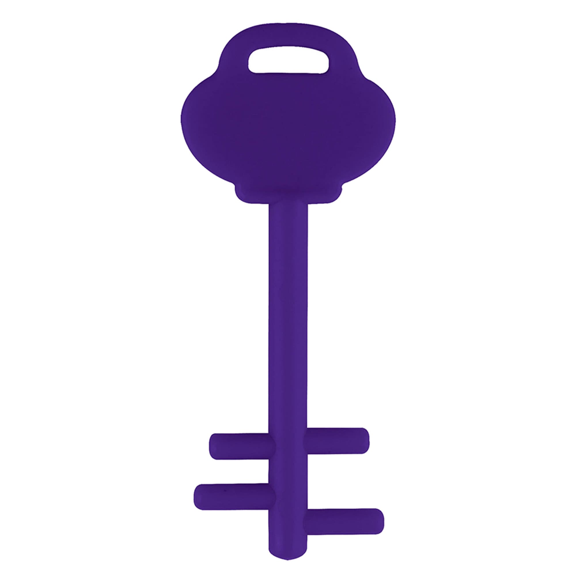 A purple mobile key stand with a key shape and a handle. The product features a minimalist design.