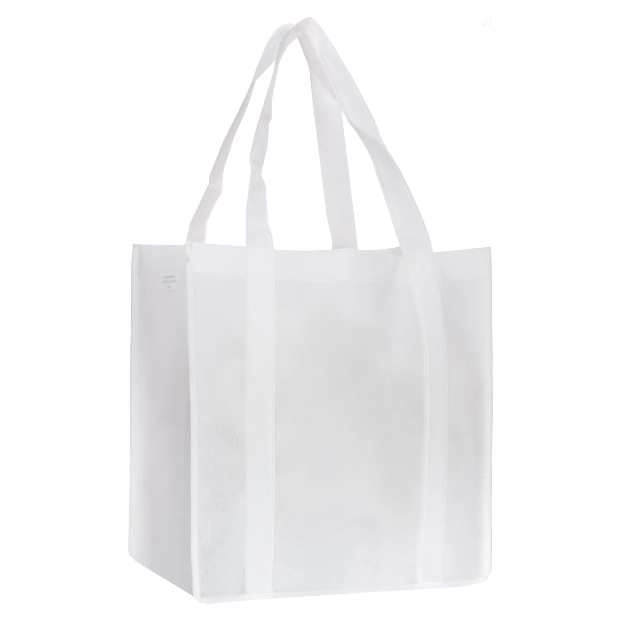 A white non-woven shopping bag with two sturdy handles and a plain design, featuring a logos or branding.