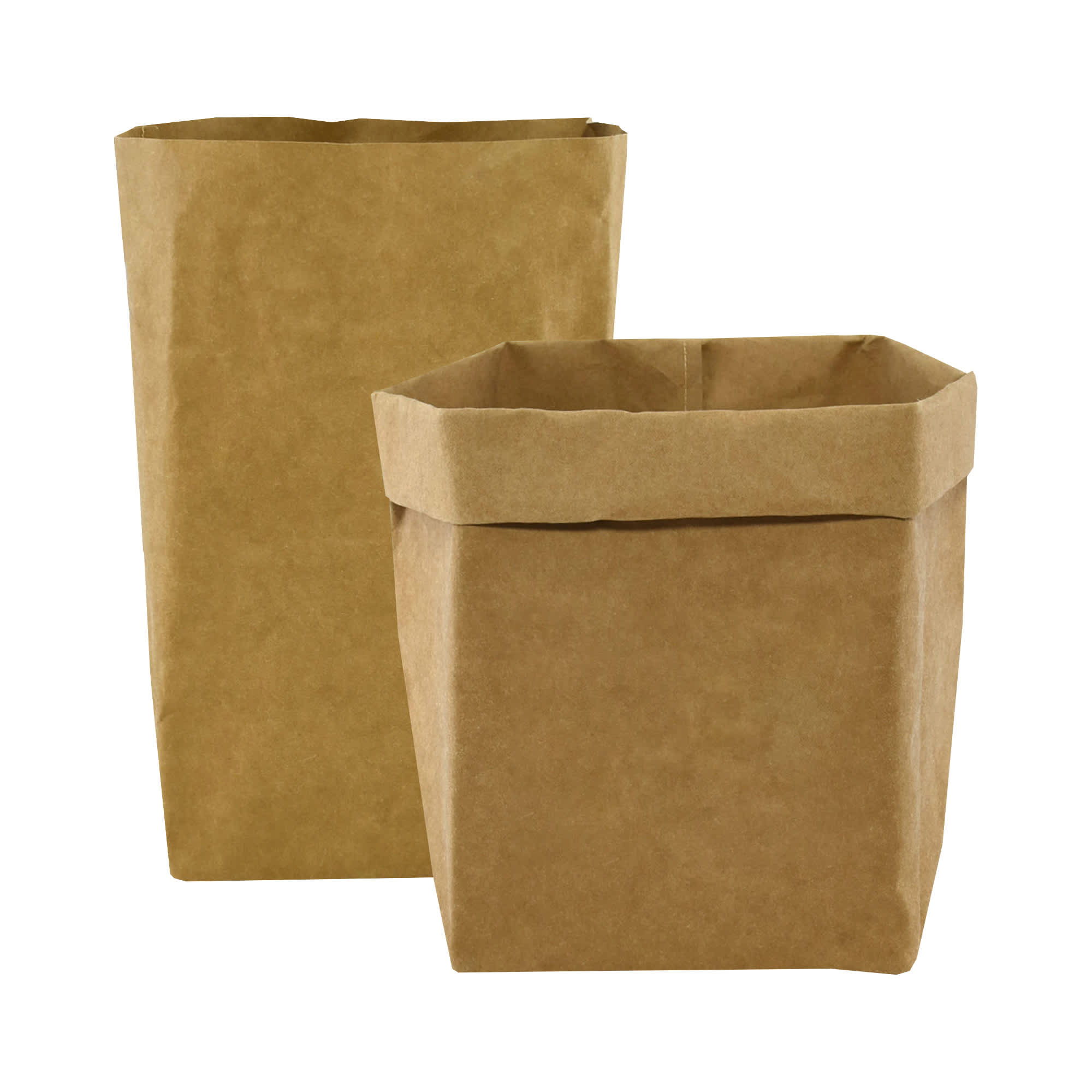 A pair of extra large kraft paper storage bags in a light brown colour, featuring a fold-over top.