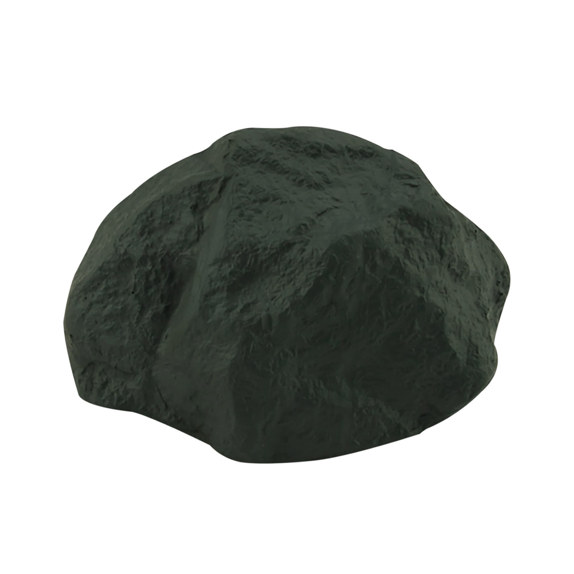 A dark green stress rock with a textured surface, resembling a natural stone.