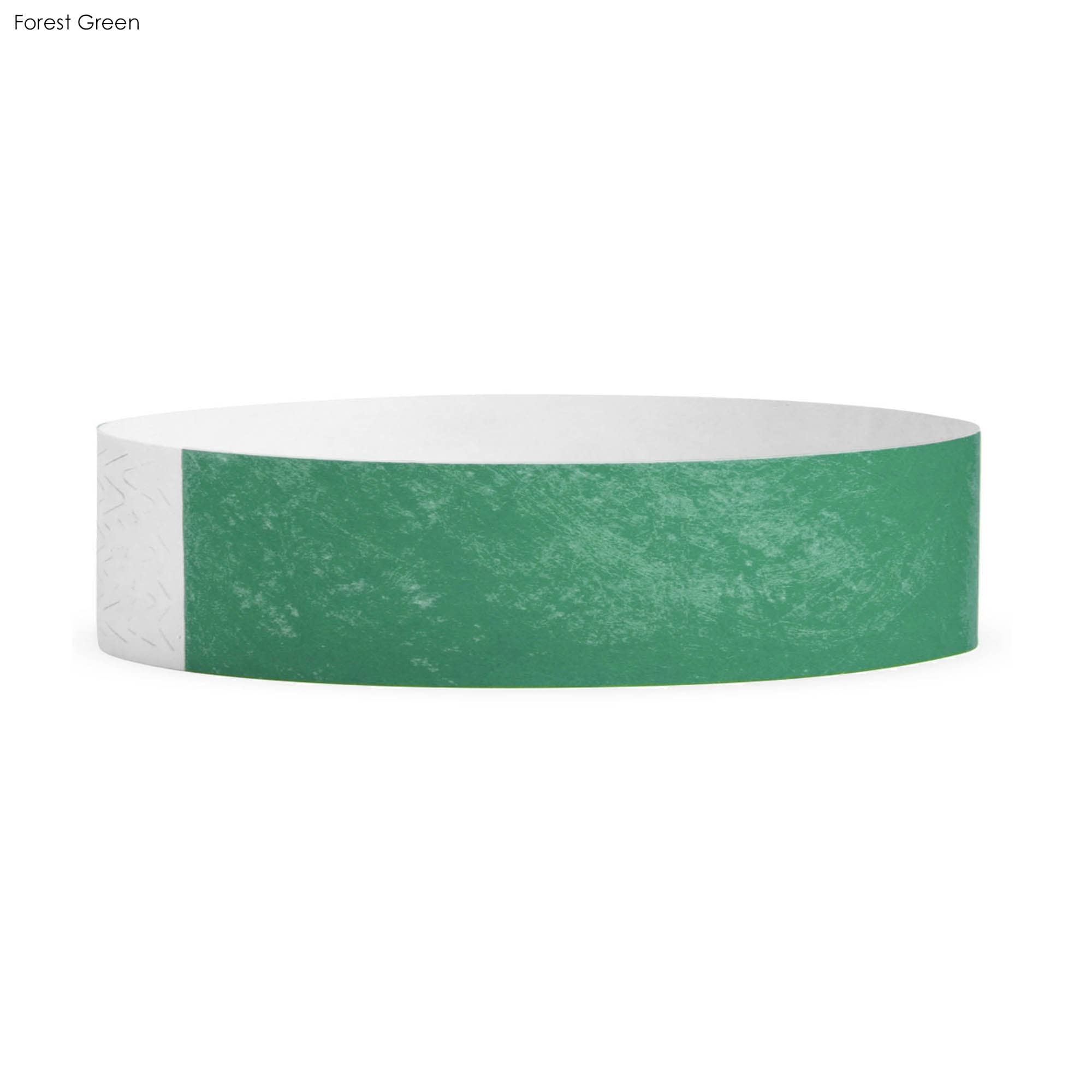A forest green Tyvek wristband, 19mm wide, featuring a textured design and a white section.