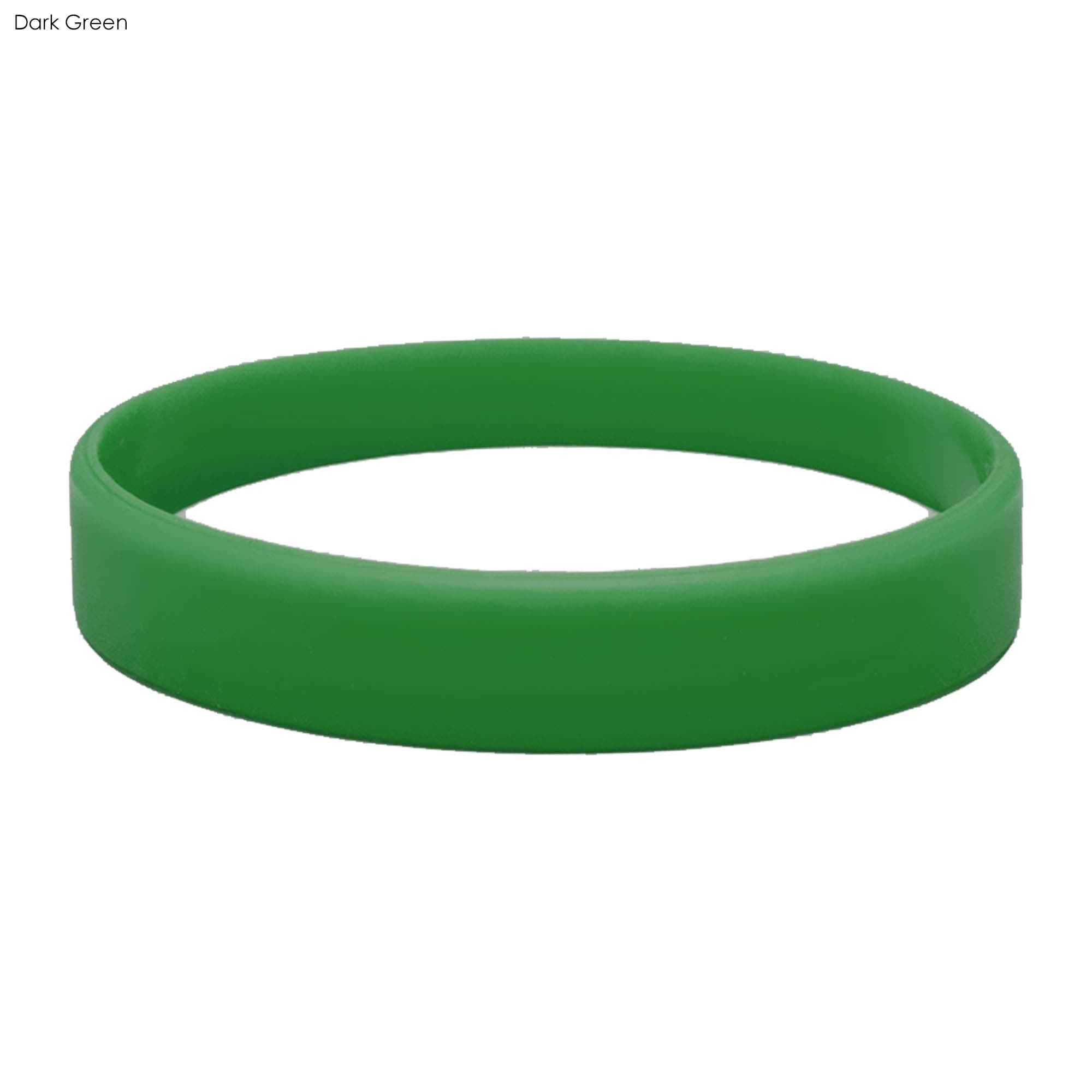 A dark green silicone wristband featuring a smooth, flexible design and a simple circular shape.