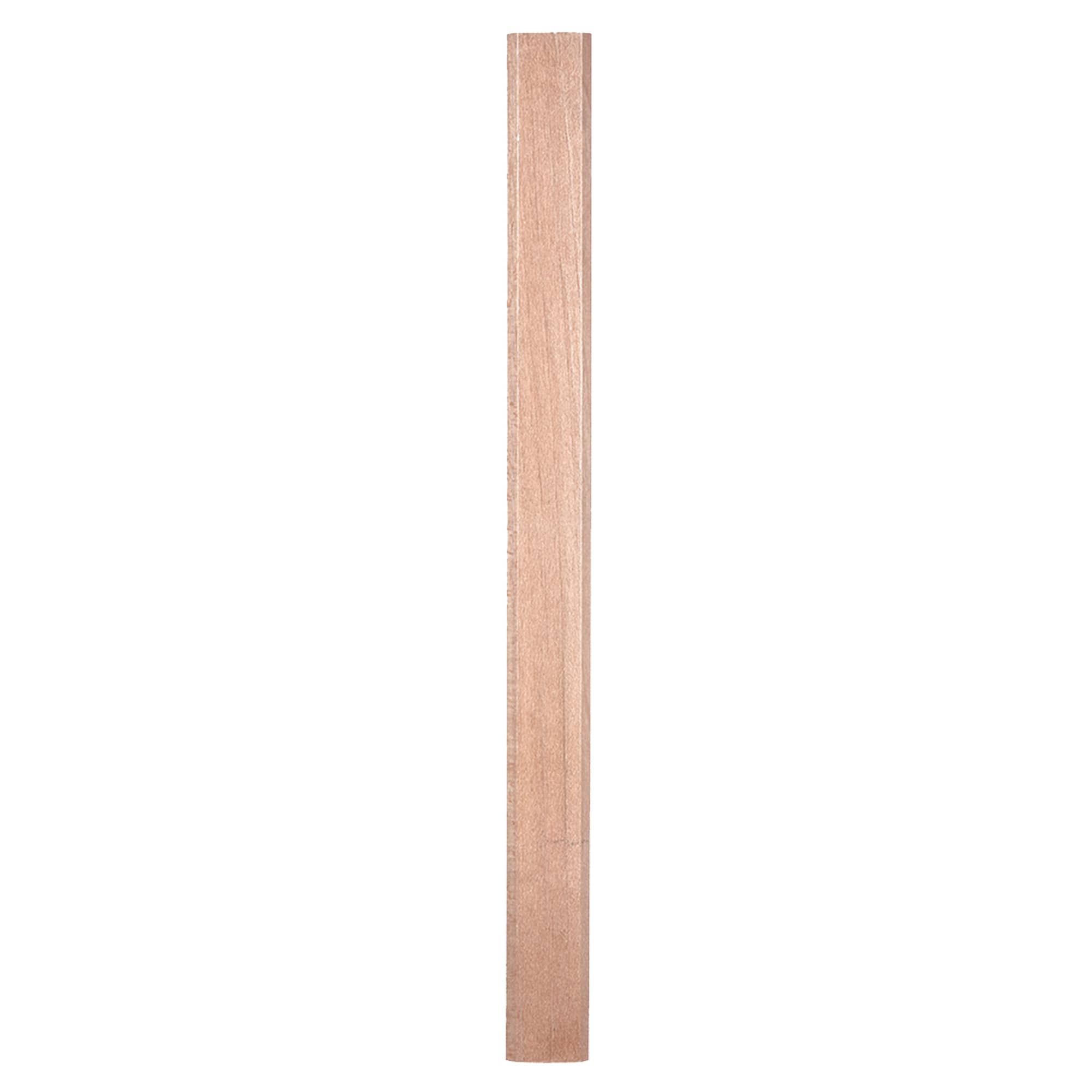 A carpenter pencil in a natural wood colour, featuring a sleek, elongated design. It has a logo on one side.