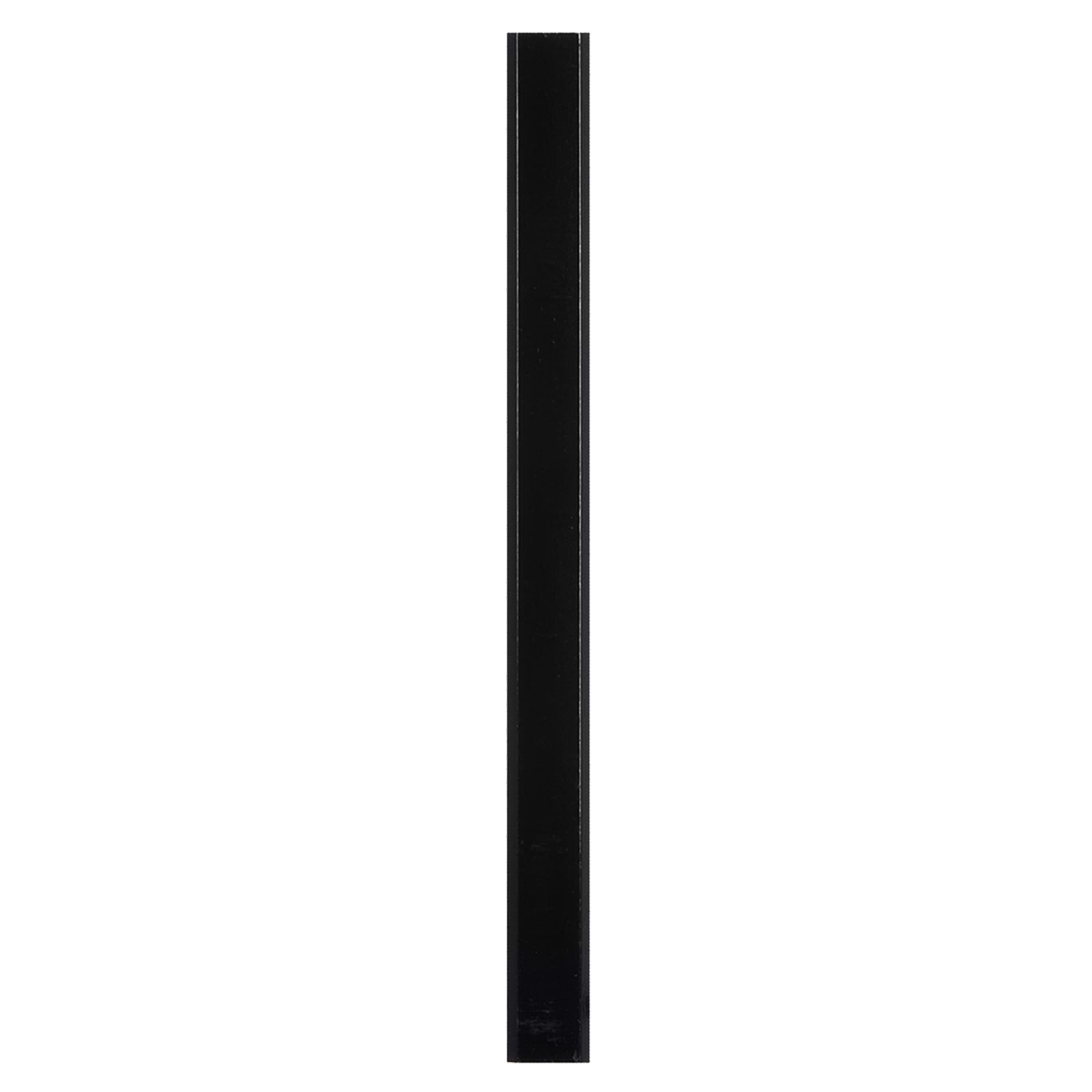 A black carpenter pencil with a rectangular shape, featuring a logo on one side.