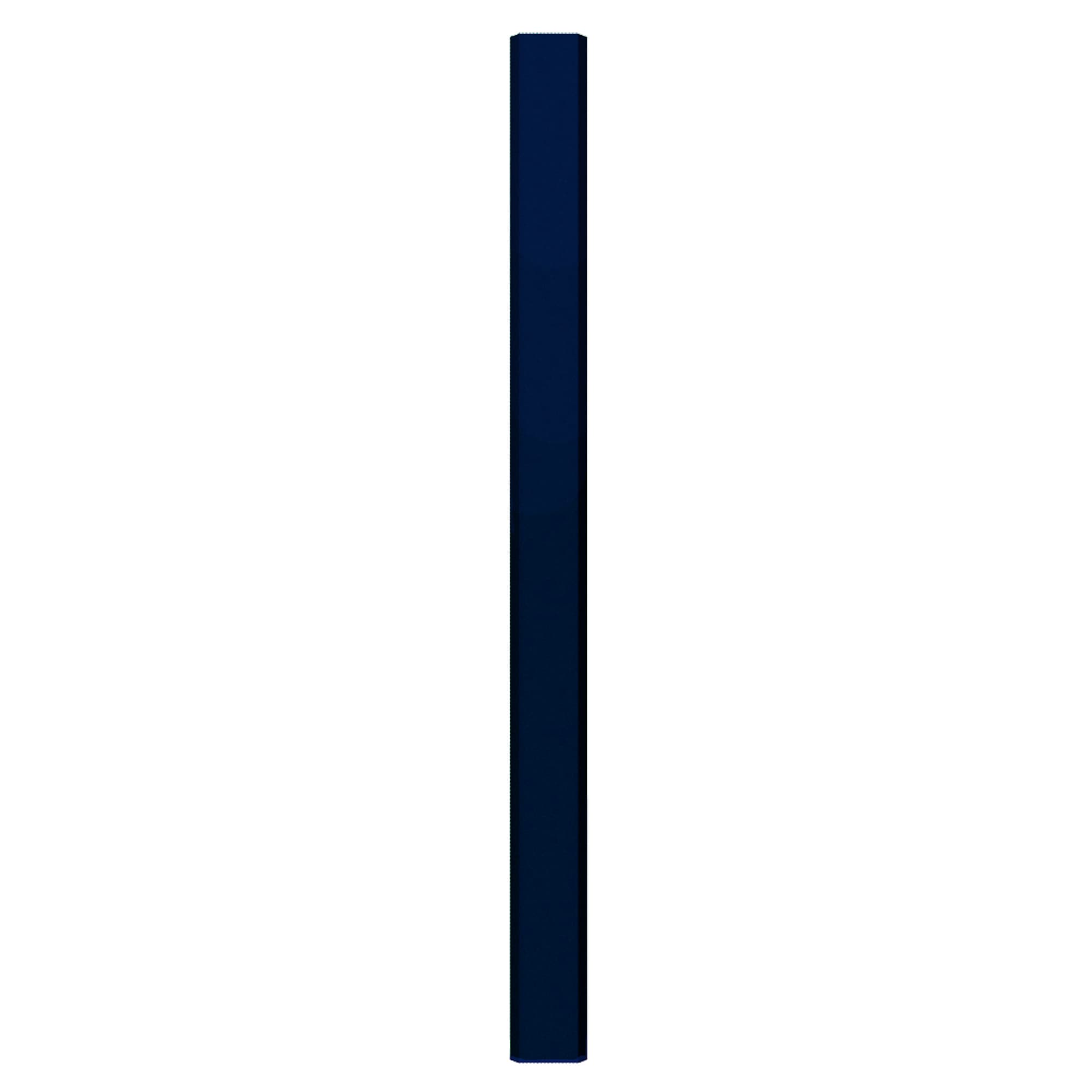 A carpenter pencil in a deep blue colour with a straight, elongated shape and a branding logo.