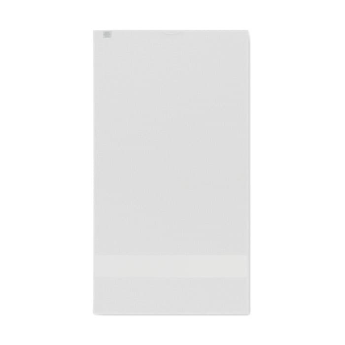 A clear, rectangular acrylic panel featuring a glossy surface and an unobtrusive branding logo at the top.