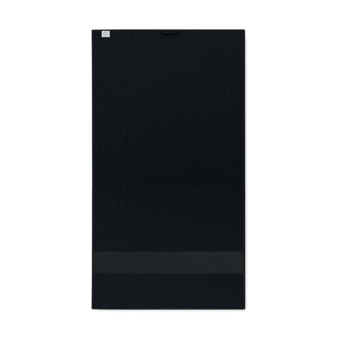 A black drink bottle with a sleek design and a logo. It features a smooth finish and a single colour throughout.