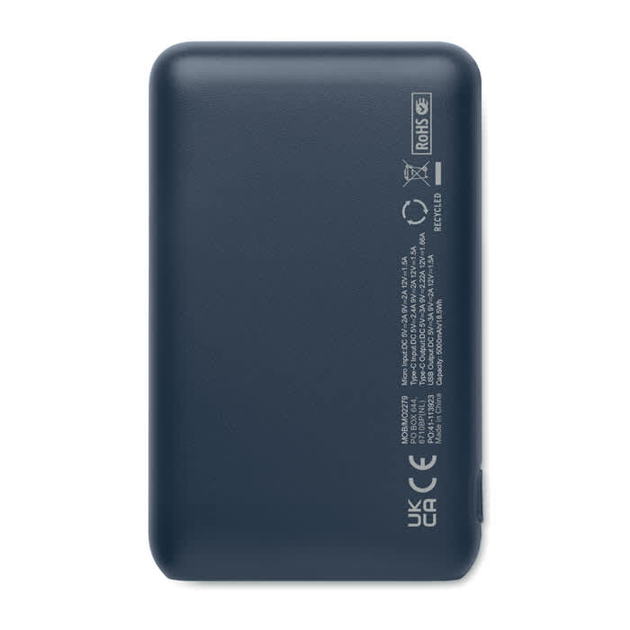 A drink bottle in navy blue, featuring a simple design and a logo on the surface.