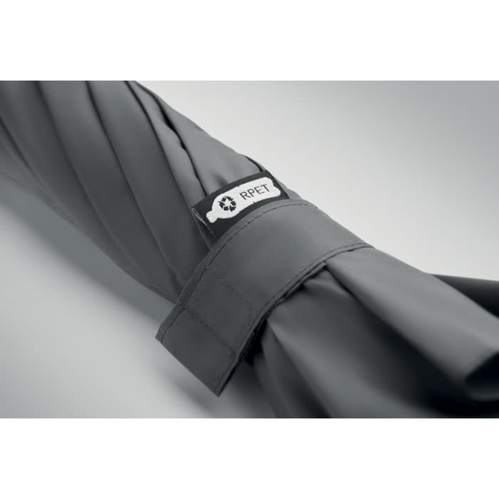 A grey fabric product with a twisted design, featuring a label. The material is described as RPET.