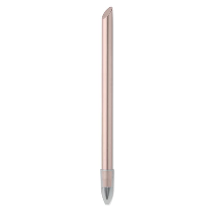 A drink bottle in a sleek rose gold finish with a transparent cap and a smooth, cylindrical body.