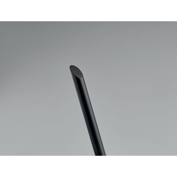 A drink bottle with a sleek black design, featuring a rounded top and a minimalistic appearance.