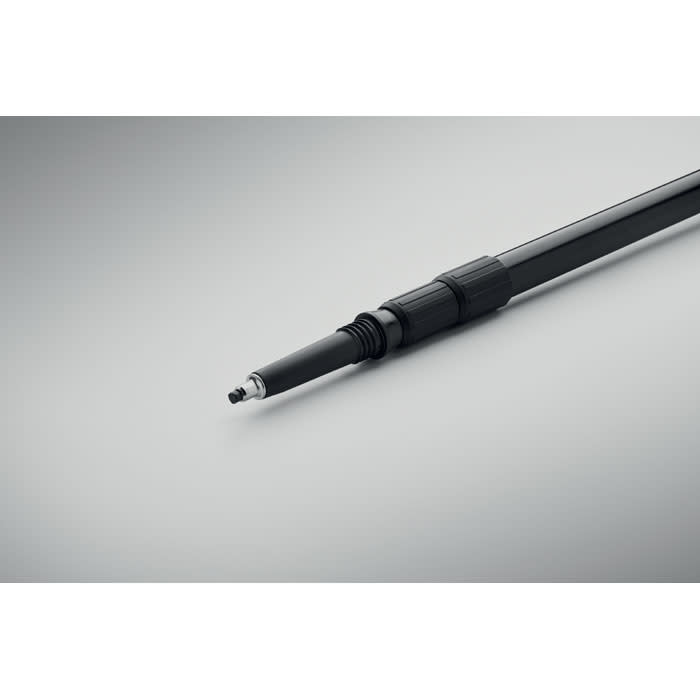 A black pen with a smooth barrel and a fine tip, featuring a subtle brand logo on its body.